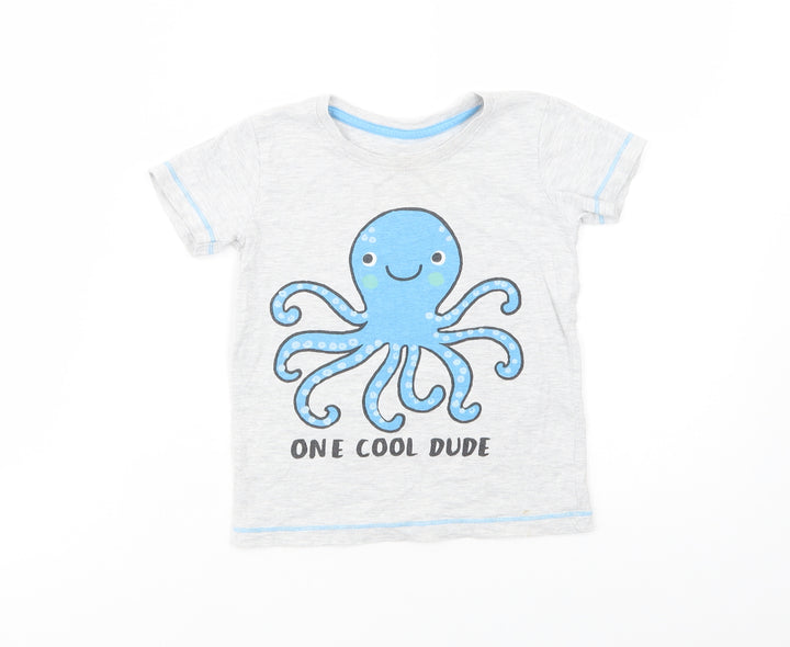 Dunnes Stores Boys Grey  Cotton Basic T-Shirt Size 2-3 Years Crew Neck Pullover - One Cool Dude