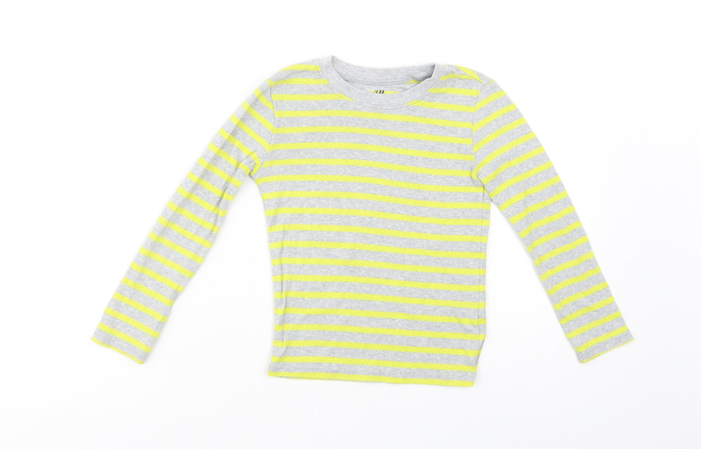 H&M Girls Grey Striped Cotton Basic Polo Size 4-5 Years Crew Neck Pullover