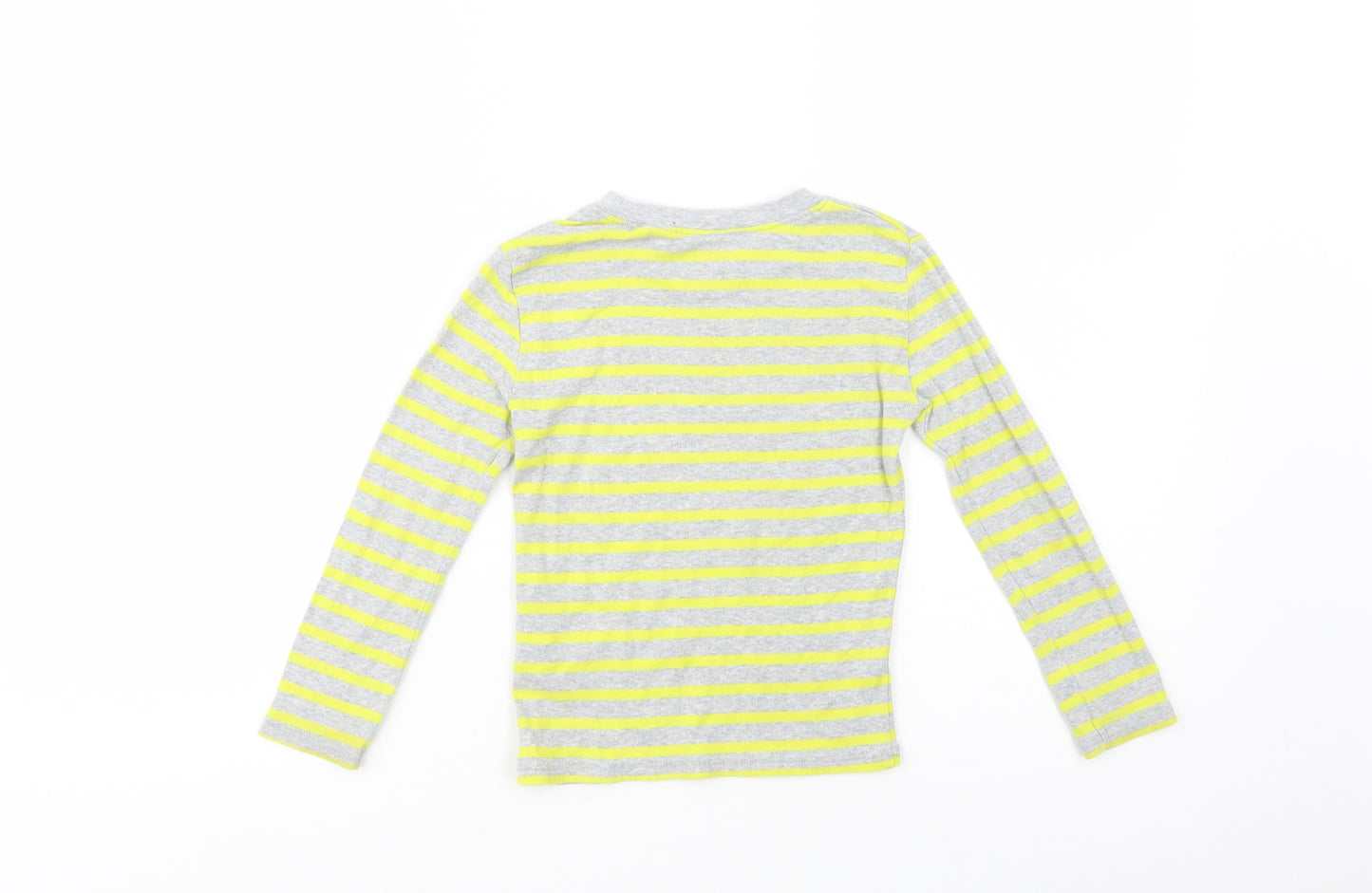 H&M Girls Grey Striped Cotton Basic Polo Size 4-5 Years Crew Neck Pullover