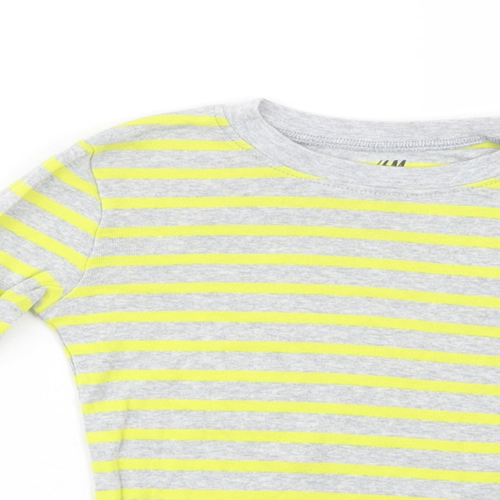 H&M Girls Grey Striped Cotton Basic Polo Size 4-5 Years Crew Neck Pullover