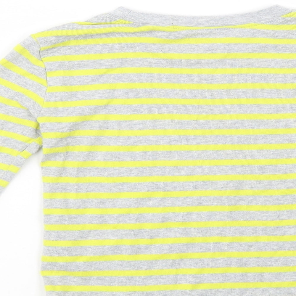 H&M Girls Grey Striped Cotton Basic Polo Size 4-5 Years Crew Neck Pullover