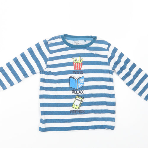 Cool Club Boys Blue Striped Cotton Basic T-Shirt Size 4 Years Crew Neck Pullover - Food, Relax