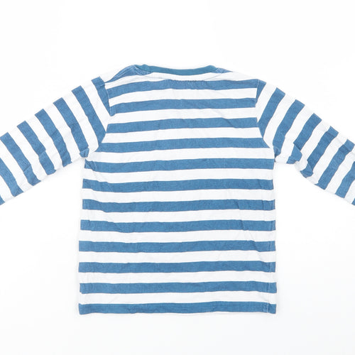Cool Club Boys Blue Striped Cotton Basic T-Shirt Size 4 Years Crew Neck Pullover - Food, Relax