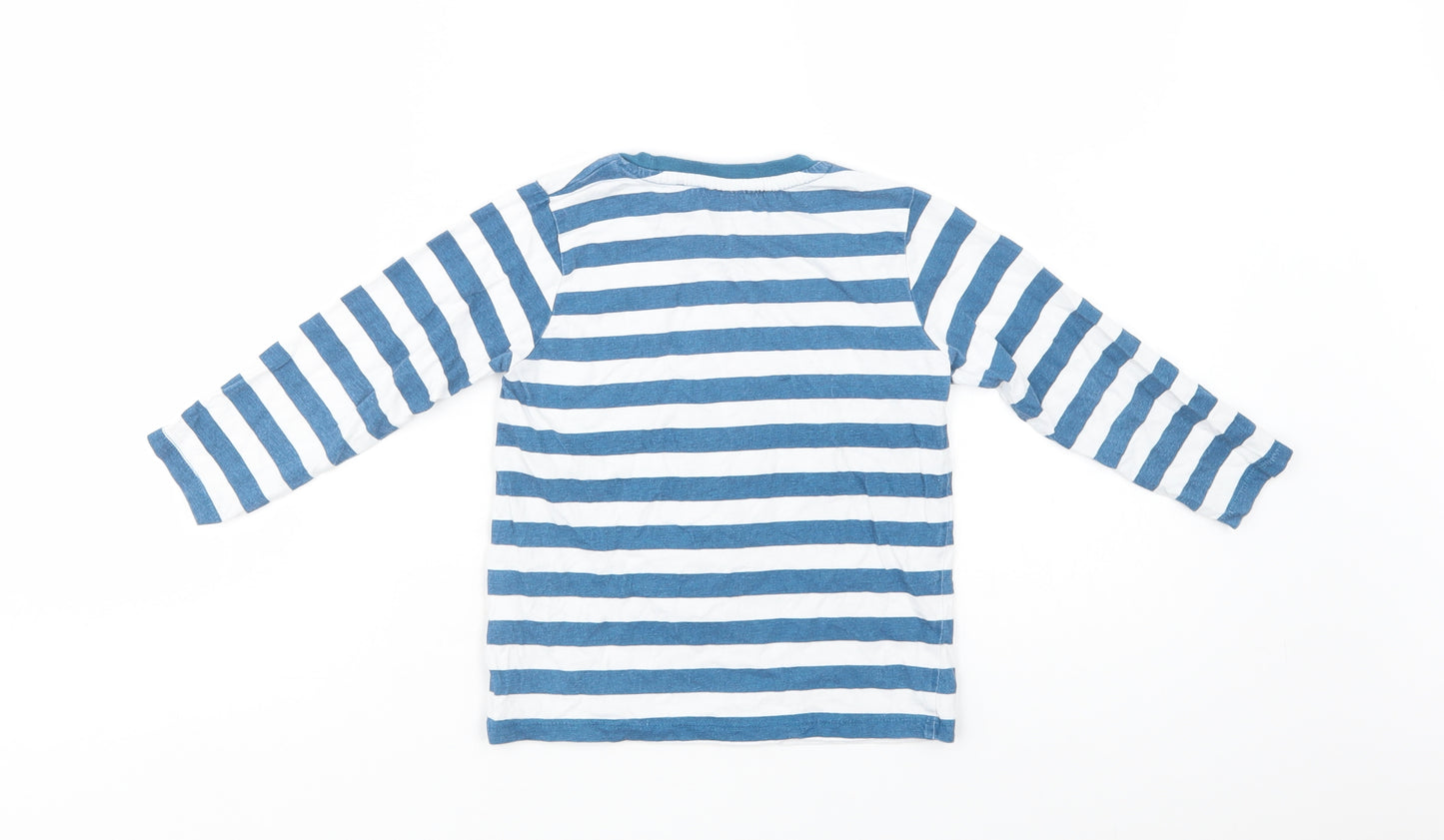 Cool Club Boys Blue Striped Cotton Basic T-Shirt Size 4 Years Crew Neck Pullover - Food, Relax