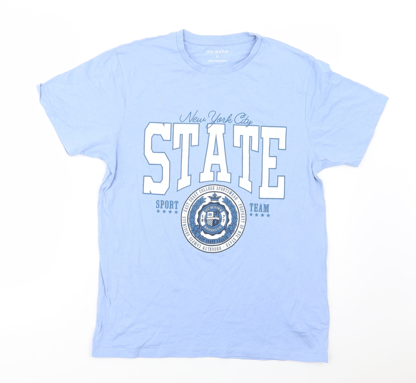 Primark Mens Blue  Cotton  T-Shirt Size M Crew Neck  - NYC
