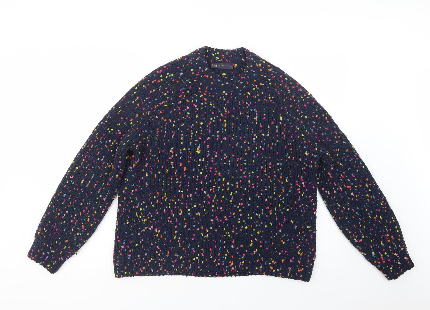 Marks and Spencer Womens Blue Crew Neck Polka Dot Polyester Pullover Jumper Size M