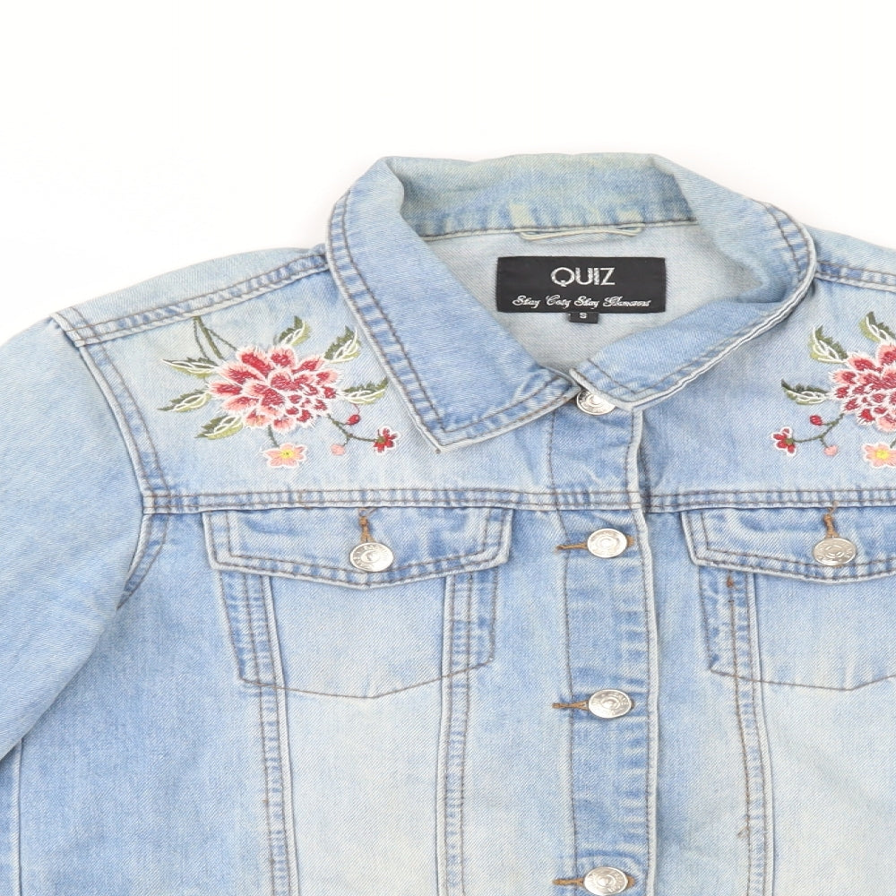 Quiz Womens Blue Floral  Jacket  Size S  Button