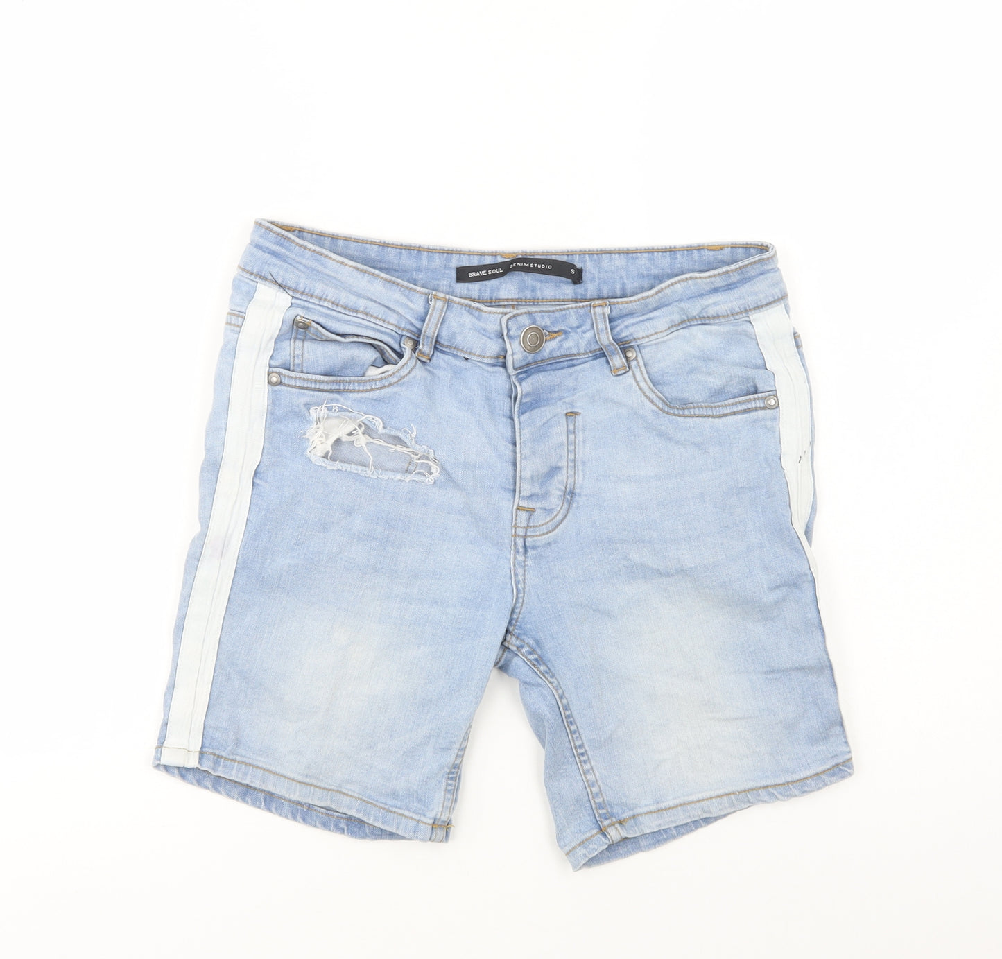 Brave Soul Mens Blue  Cotton Bermuda Shorts Size S L8 in Regular Button