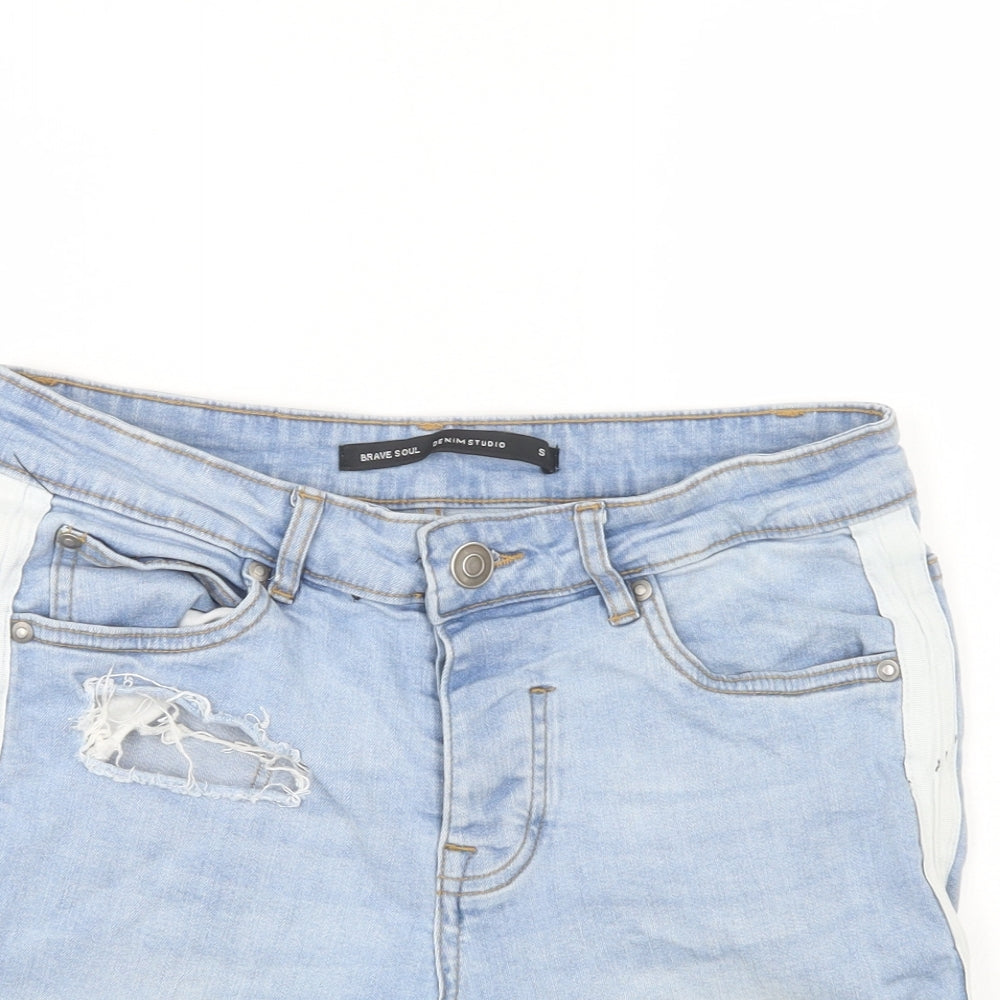 Brave Soul Mens Blue  Cotton Bermuda Shorts Size S L8 in Regular Button