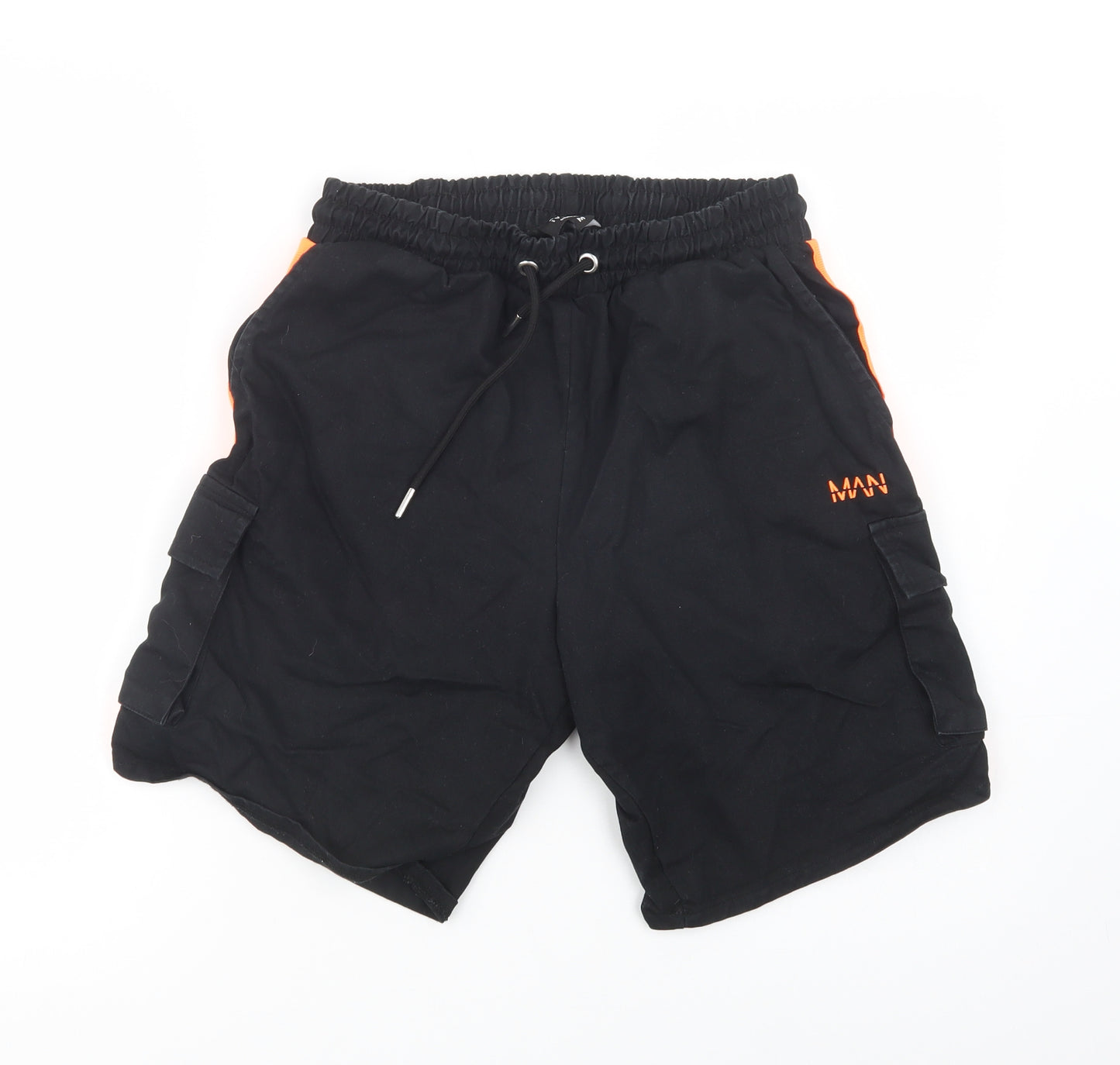 Boohoo Man Mens Black  Cotton Cargo Shorts Size M L9 in Regular Drawstring