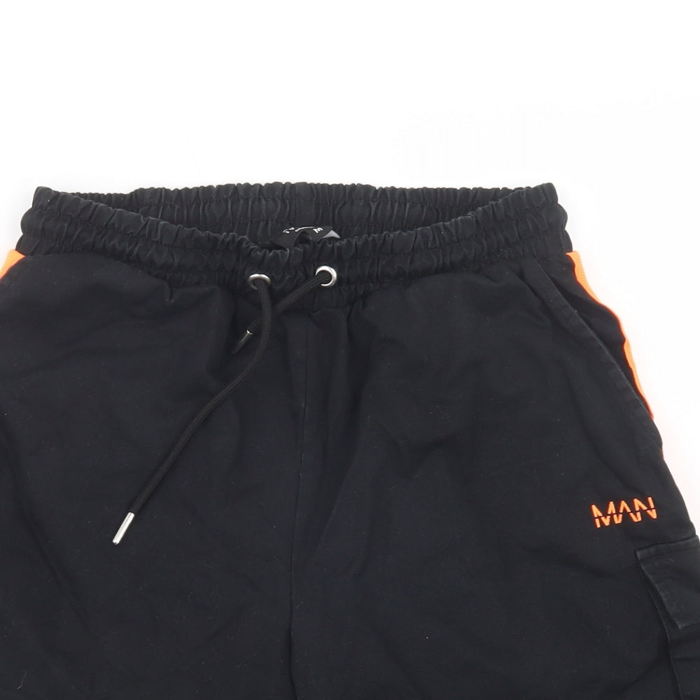 Boohoo Man Mens Black  Cotton Cargo Shorts Size M L9 in Regular Drawstring
