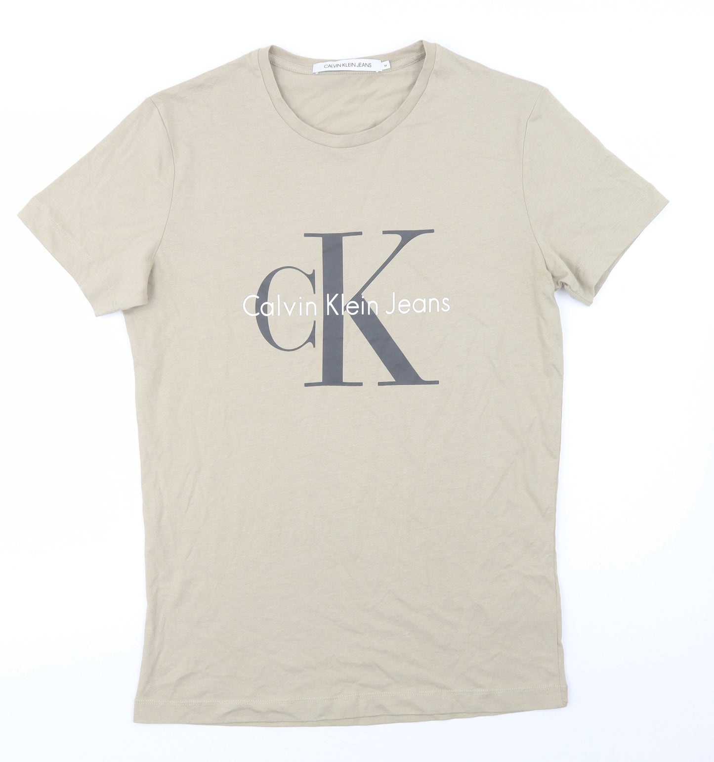 Calvin Klein Jeans Mens Beige  Cotton  T-Shirt Size M Crew Neck