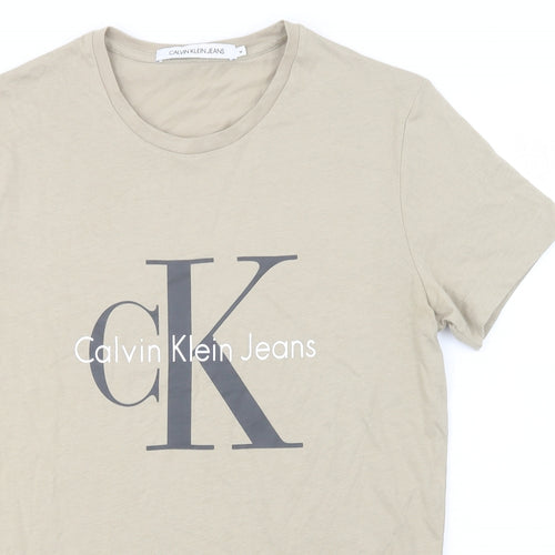 Calvin Klein Jeans Mens Beige  Cotton  T-Shirt Size M Crew Neck