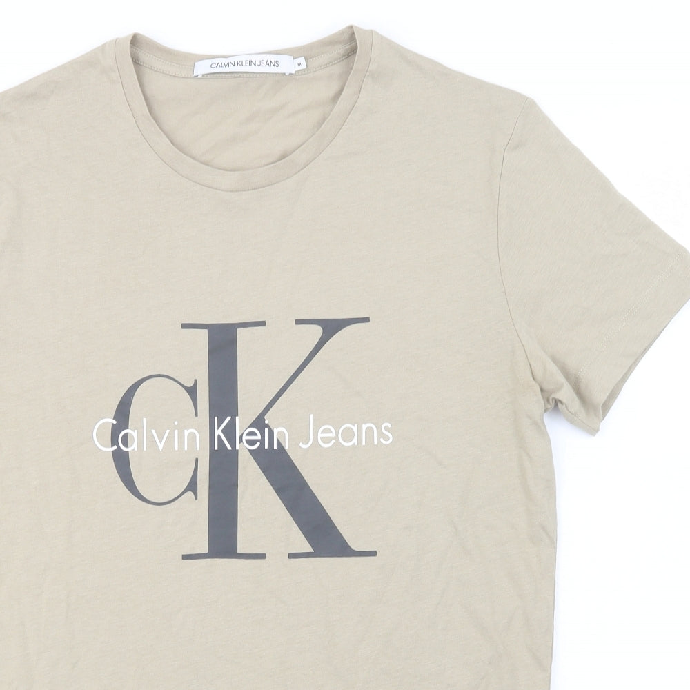 Calvin Klein Jeans Mens Beige  Cotton  T-Shirt Size M Crew Neck