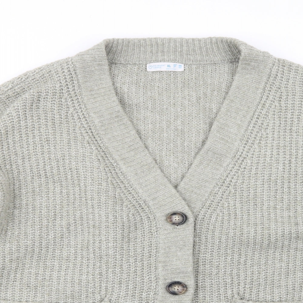 Primark Womens Green V-Neck  Polyester Cardigan Jumper Size XL