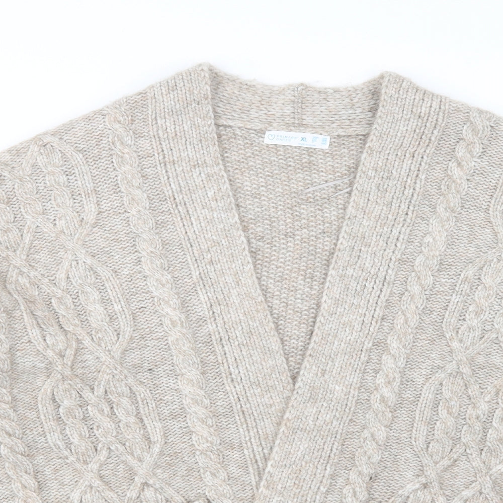 Primark Womens Beige V-Neck  Acrylic Cardigan Jumper Size XL