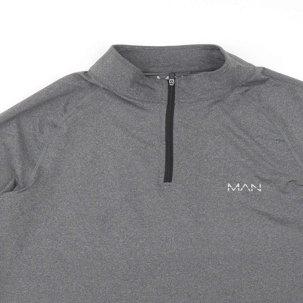 Boohoo Man Mens Grey  Polyester Henley Sweatshirt Size M