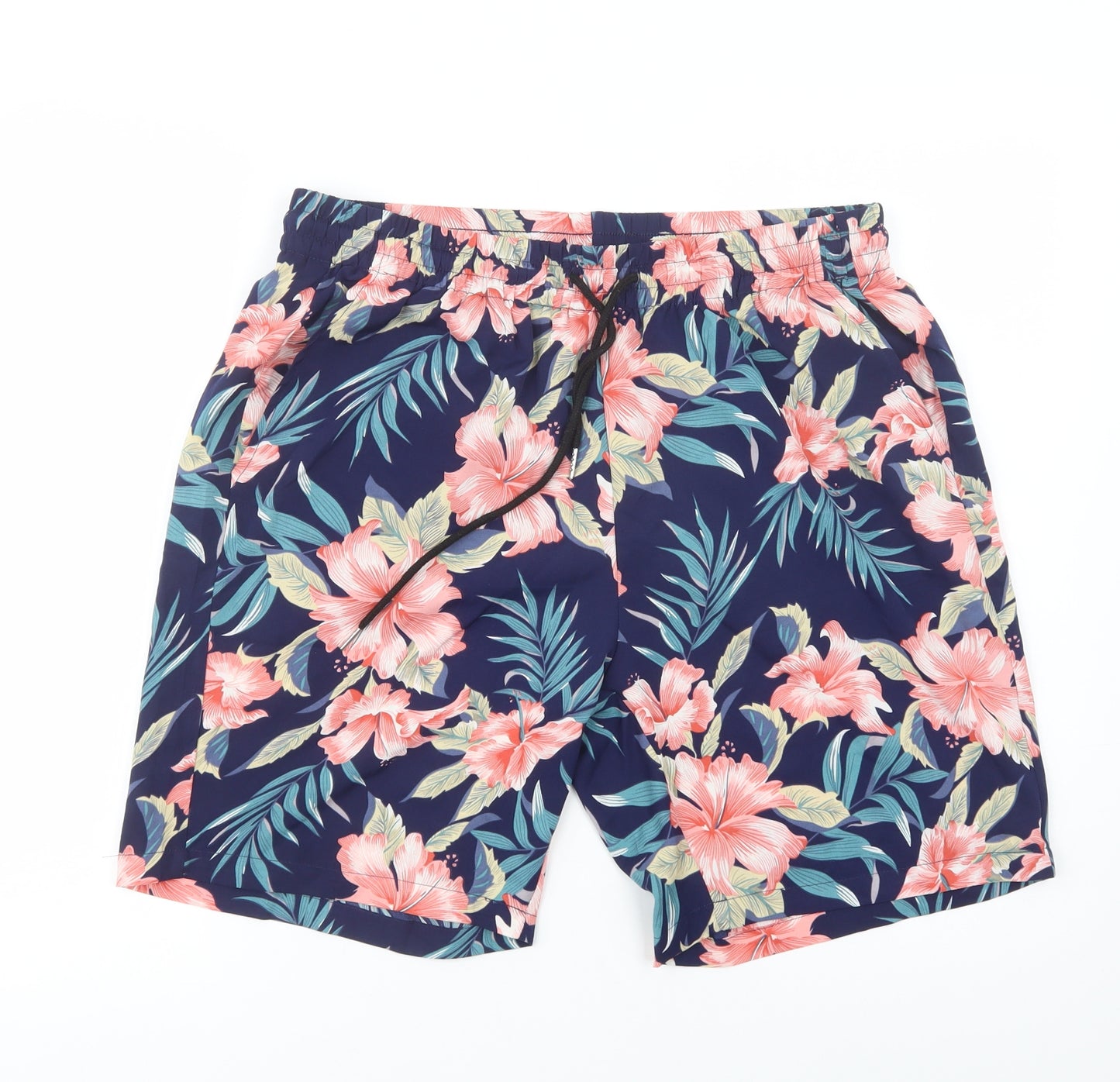SheIn Mens Blue Floral Polyester Bermuda Shorts Size M L8 in Regular Drawstring