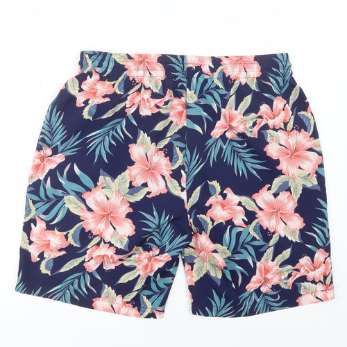 SheIn Mens Blue Floral Polyester Bermuda Shorts Size M L8 in Regular Drawstring