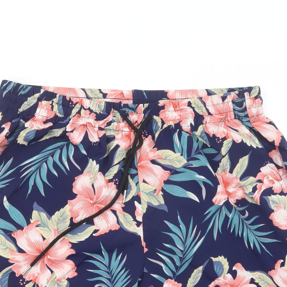 SheIn Mens Blue Floral Polyester Bermuda Shorts Size M L8 in Regular Drawstring