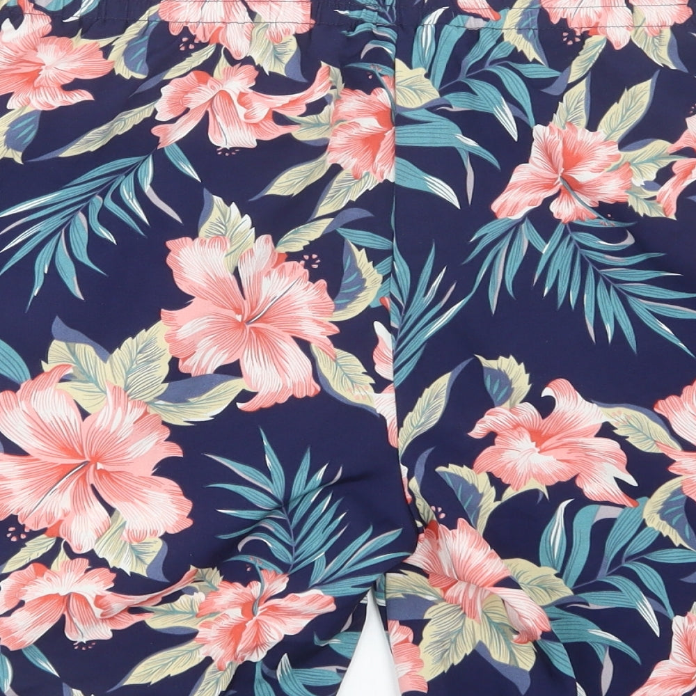 SheIn Mens Blue Floral Polyester Bermuda Shorts Size M L8 in Regular Drawstring