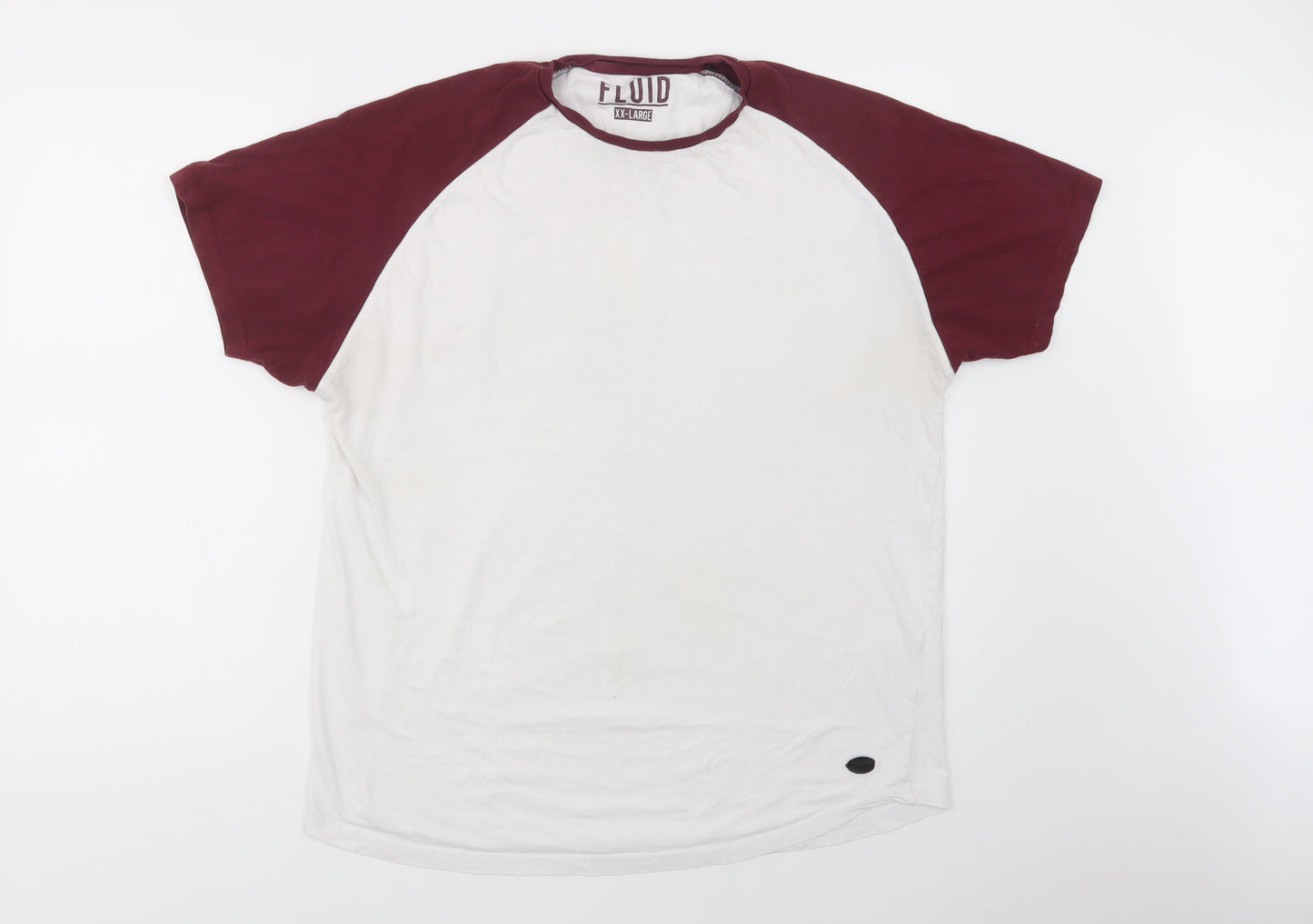 Fluid Mens White Colourblock Cotton  T-Shirt Size 2XL Crew Neck