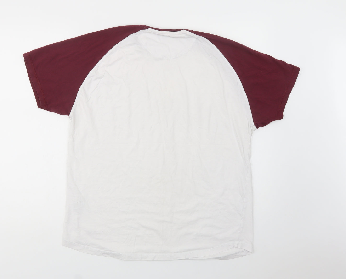 Fluid Mens White Colourblock Cotton  T-Shirt Size 2XL Crew Neck