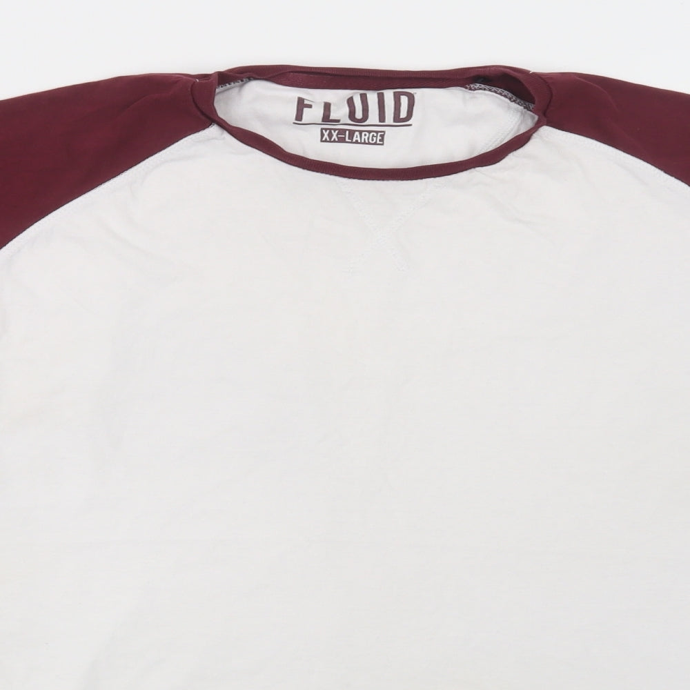 Fluid Mens White Colourblock Cotton  T-Shirt Size 2XL Crew Neck