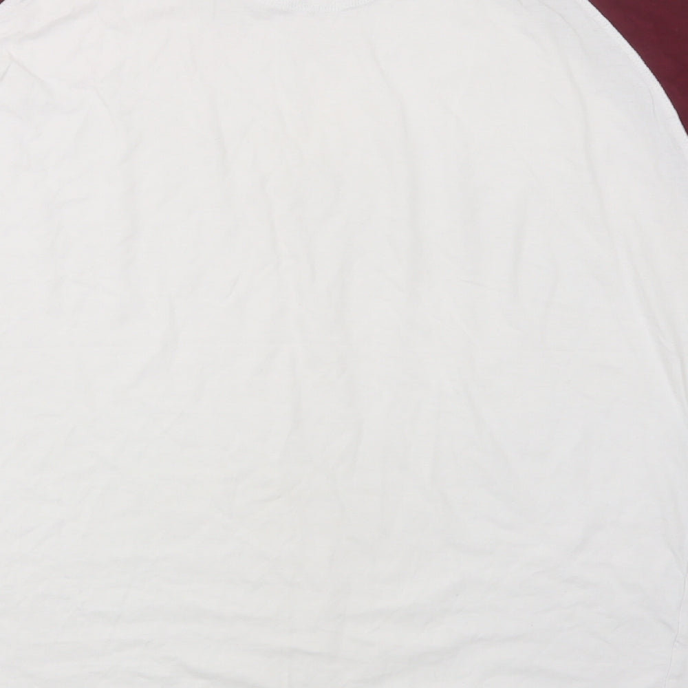 Fluid Mens White Colourblock Cotton  T-Shirt Size 2XL Crew Neck