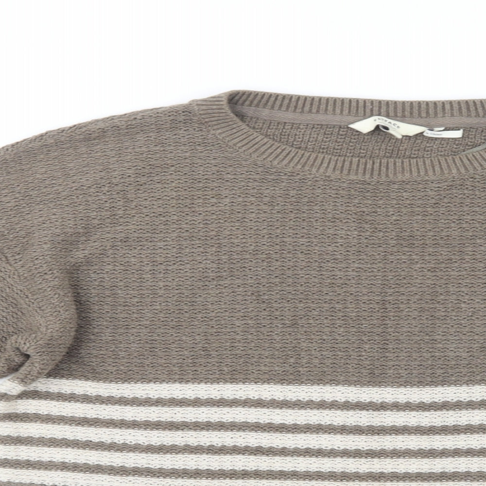 Fat Face Womens Brown Crew Neck Striped Cotton Pullover Jumper Size 14   - Lace Detail