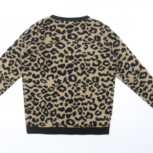 Introspect Womens Beige Crew Neck Animal Print Acrylic Pullover Jumper Size M