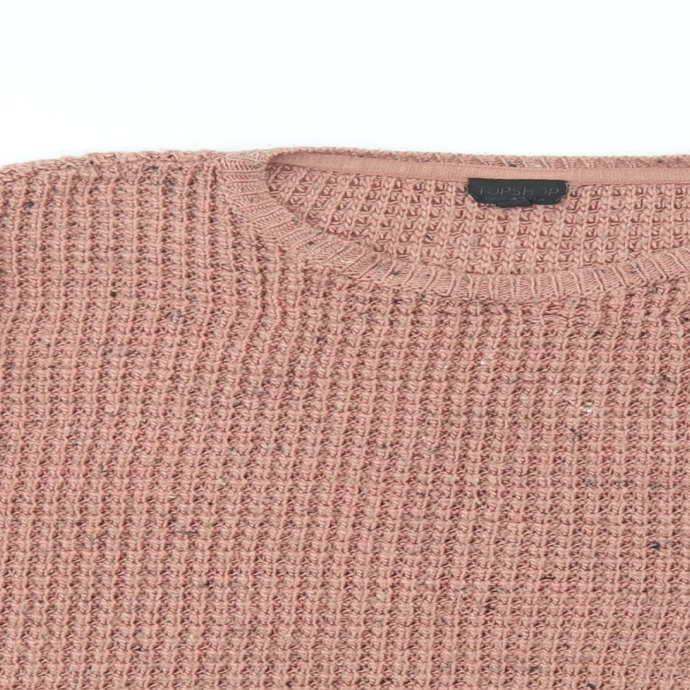 Topshop Womens Pink Crew Neck  Acrylic Henley Jumper Size 14