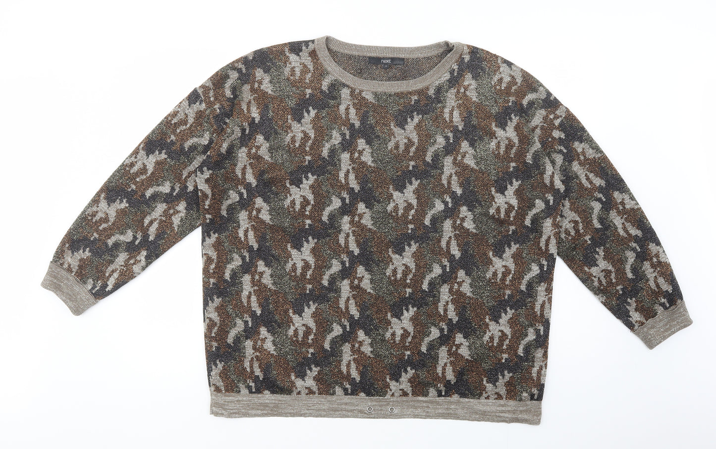 NEXT Womens Brown Crew Neck Camouflage Polyester Pullover Jumper Size 18
