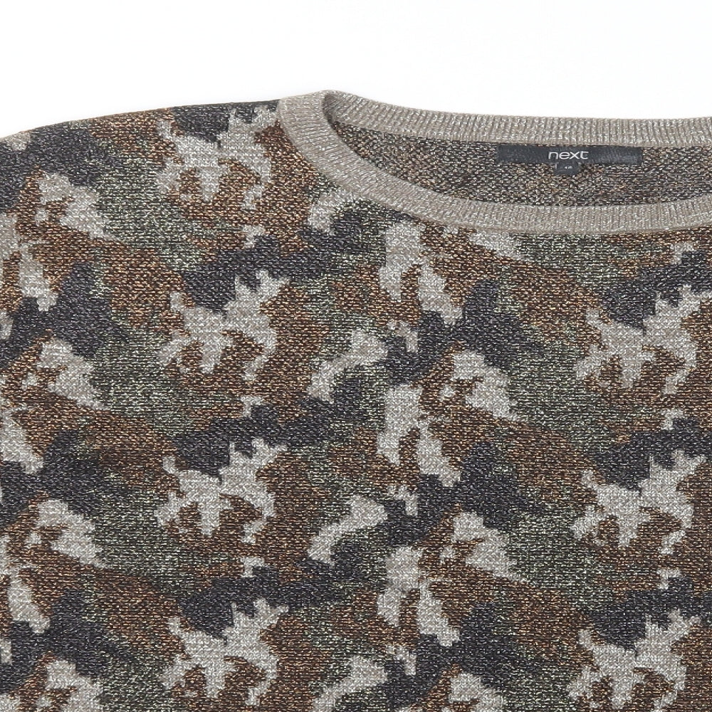 NEXT Womens Brown Crew Neck Camouflage Polyester Pullover Jumper Size 18