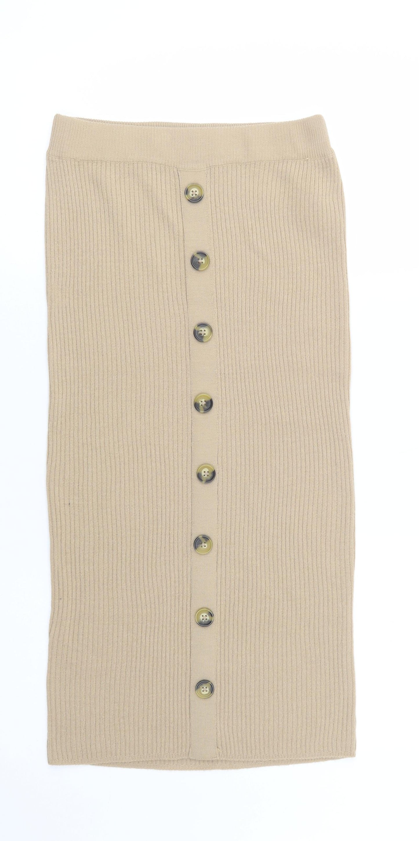 Brave Soul Womens Beige  Acrylic Straight & Pencil Skirt Size S   Hook & Eye