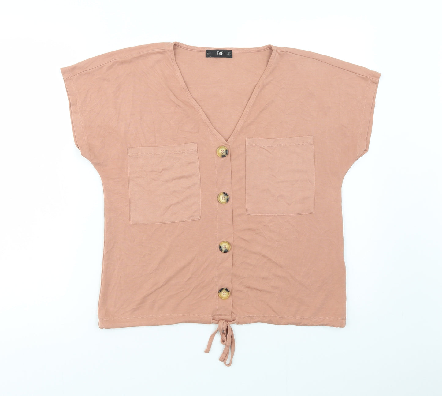 F&F Womens Beige  Modal Basic Blouse Size 10 V-Neck