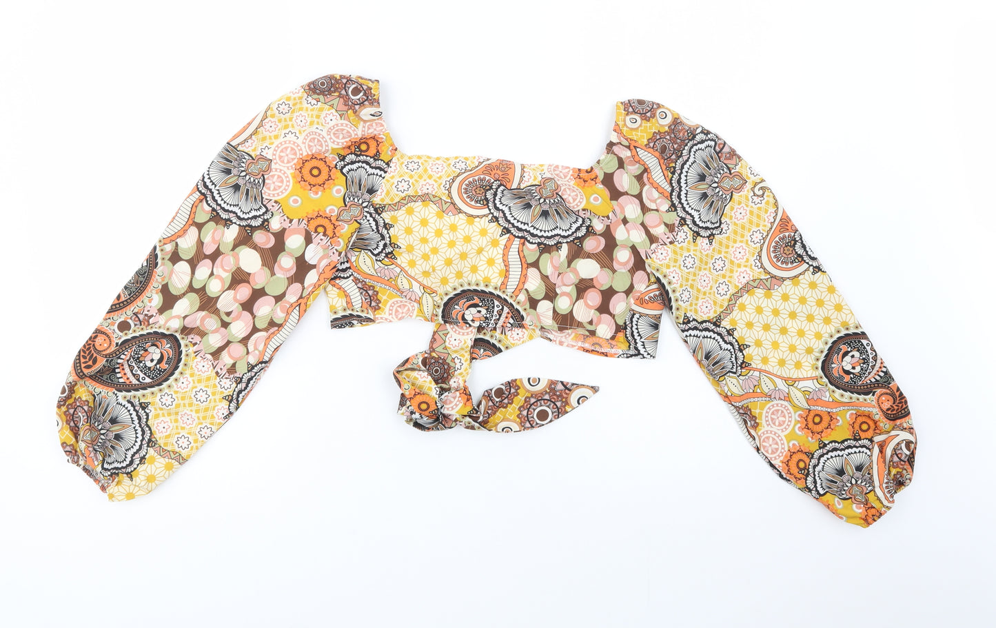 SheIn Womens Multicoloured Paisley Polyester Cropped Blouse Size XS V-Neck