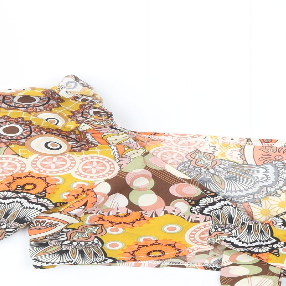 SheIn Womens Multicoloured Paisley Polyester Cropped Blouse Size XS V-Neck