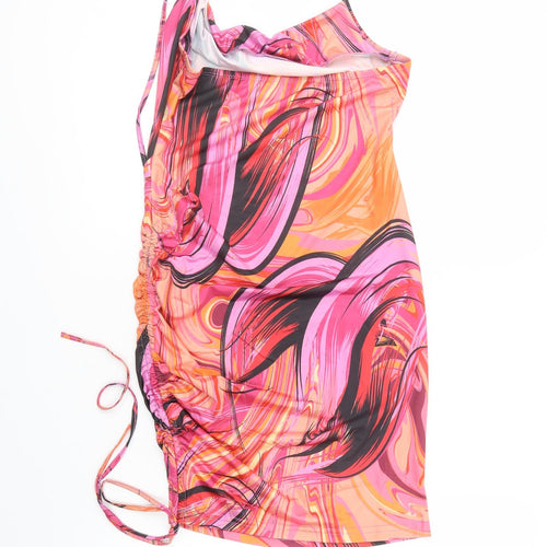 SheIn Womens Pink Geometric Polyester Mini  Size S  Cowl Neck Tie