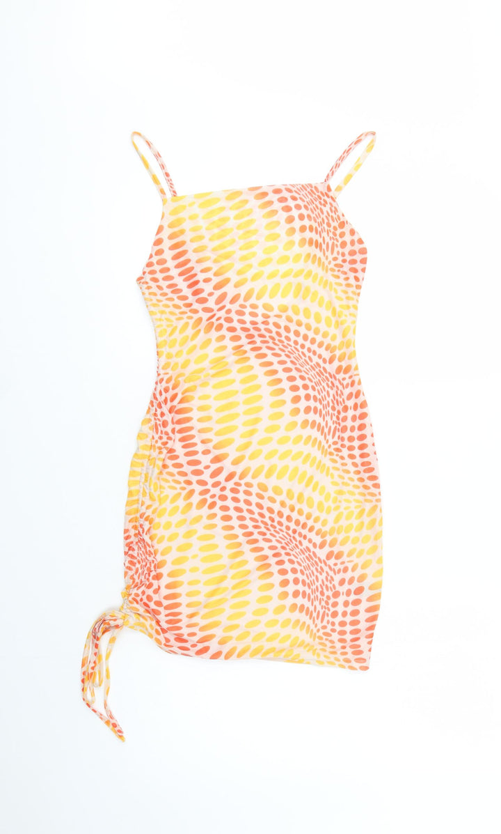 SheIn Womens Orange Geometric Polyester Bodycon Size XS Square Neck Tie