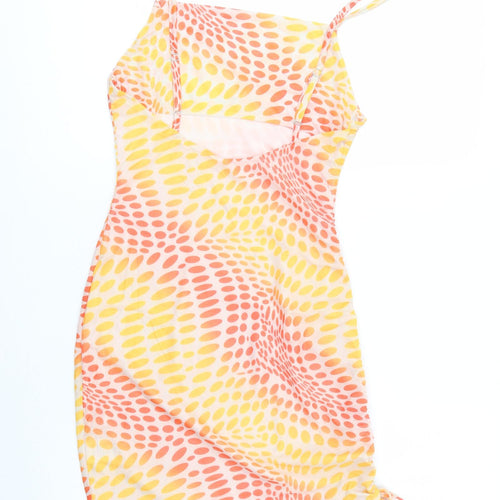 SheIn Womens Orange Geometric Polyester Bodycon  Size XS  Square Neck Tie