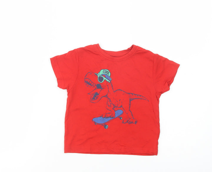 Primark Baby Red  Cotton Pullover T-Shirt Size 18-24 Months Crew Neck Pullover - Cool Dino