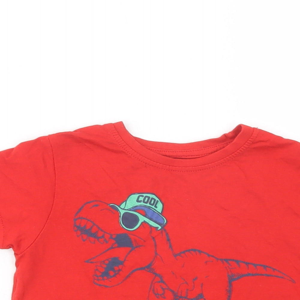 Primark Baby Red  Cotton Pullover T-Shirt Size 18-24 Months Crew Neck Pullover - Cool Dino