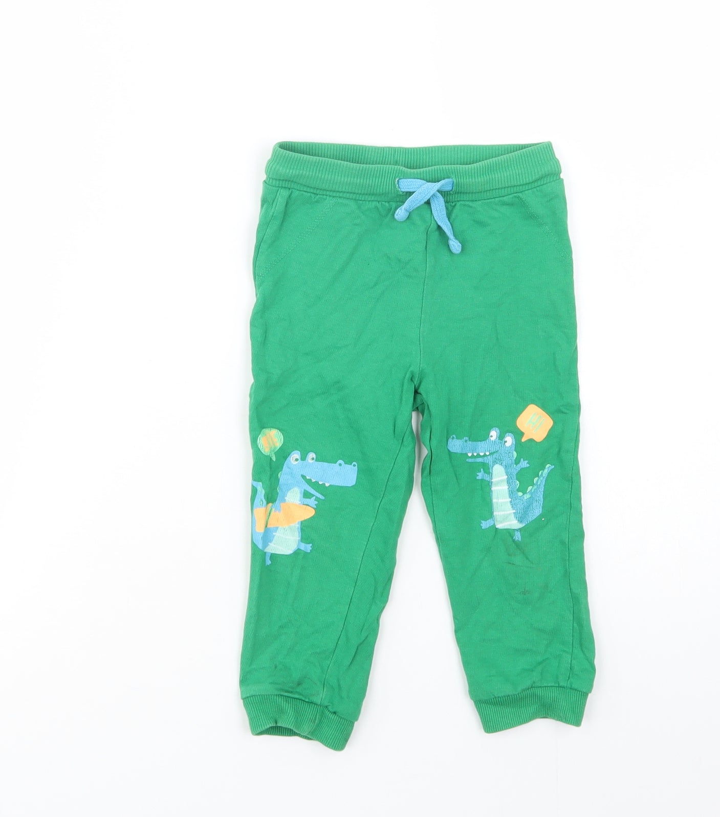 Pep & Co Baby Green  Cotton Jogger Trousers Size 18-24 Months  Drawstring - Crocodile