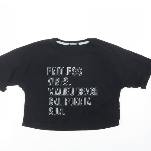 George Girls Black  Cotton Cropped Polo Size 10-11 Years Crew Neck Pullover - Endless Vibes