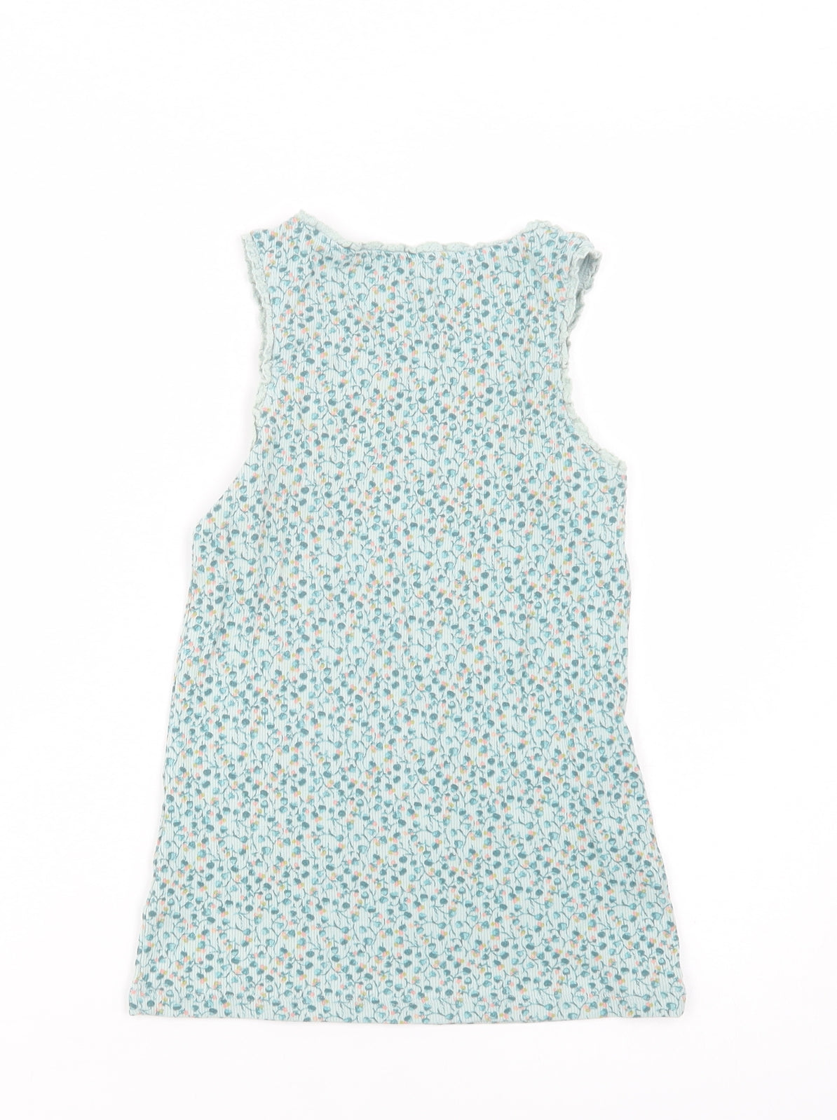 NEXT Girls Green Floral Cotton Basic Tank Size 9 Years Crew Neck Pullover
