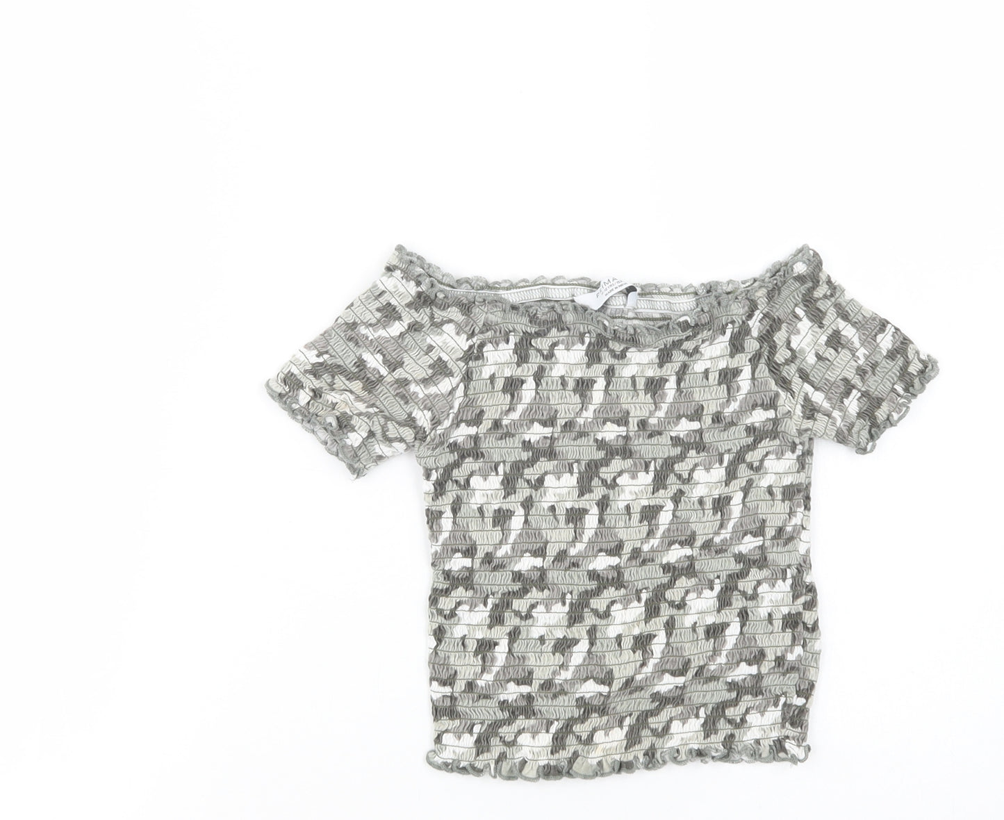 Primark Girls Green Camouflage Polyester Cropped Blouse Size 11-12 Years Off the Shoulder Pullover