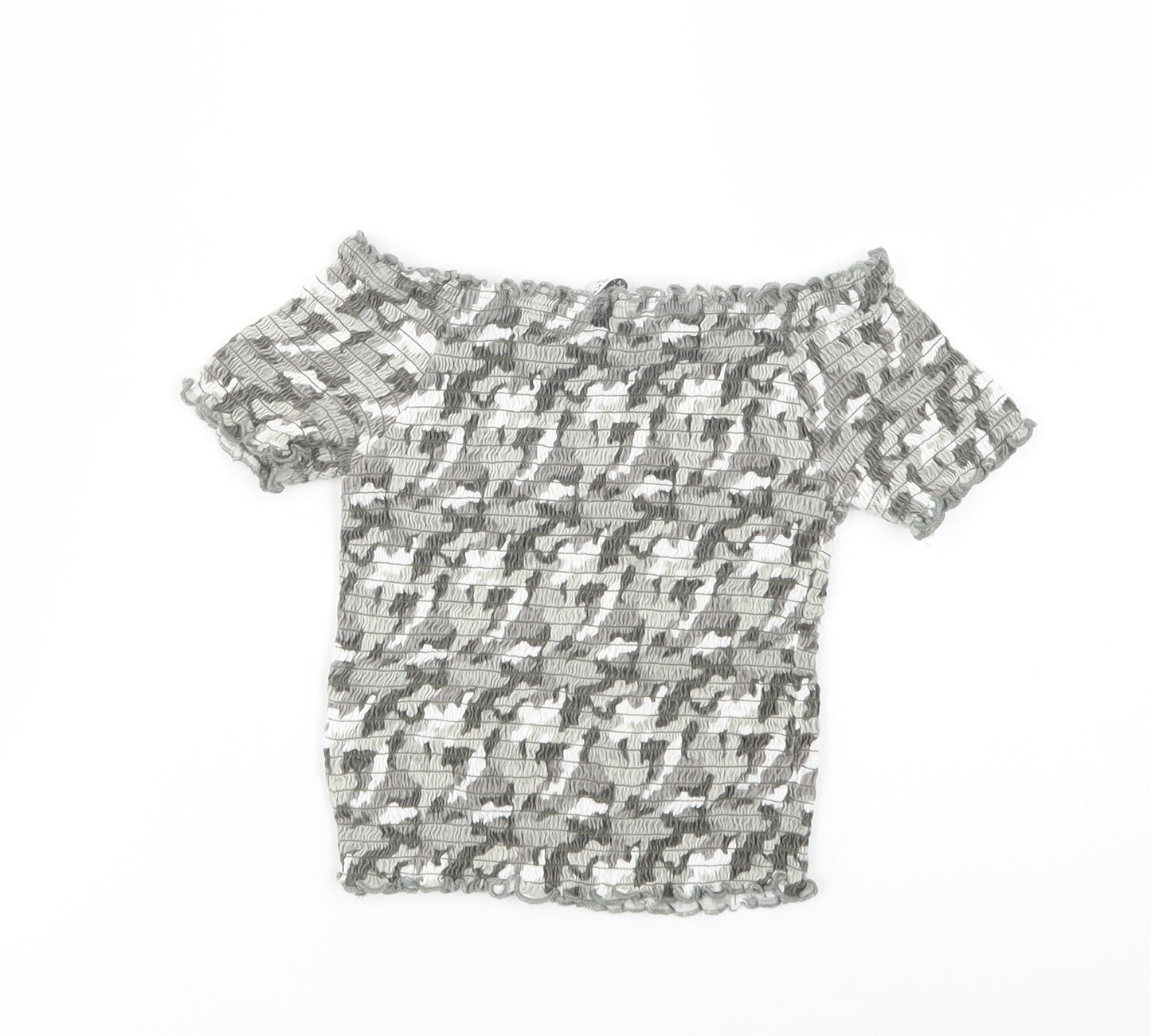 Primark Girls Green Camouflage Polyester Cropped Blouse Size 11-12 Years Off the Shoulder Pullover