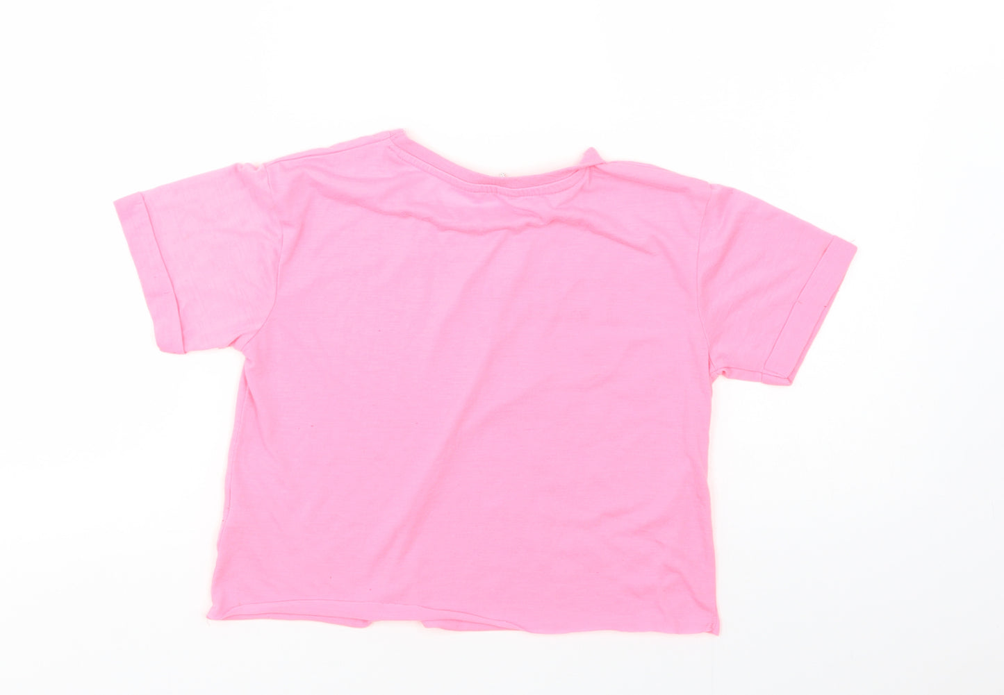 Primark Girls Pink  Polyester Cropped T-Shirt Size 10-11 Years Crew Neck Pullover - Love