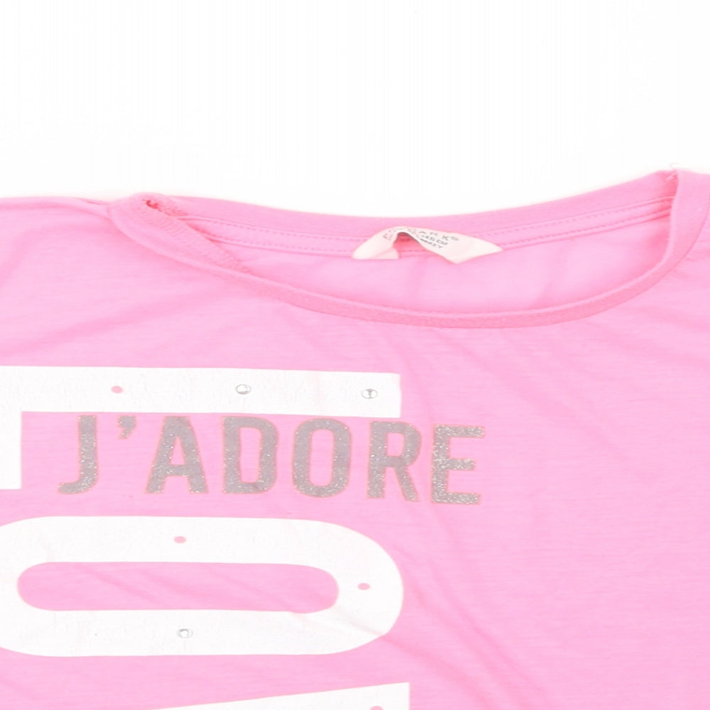 Primark Girls Pink  Polyester Cropped T-Shirt Size 10-11 Years Crew Neck Pullover - Love